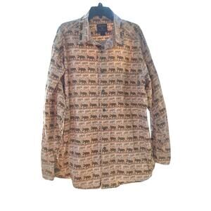 Woolrich Mens XXL Button Up Long Sleeve Moose Cotton Shirt Vtg Brown Green